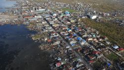 Aerial photo shows houses flattened by Typhoon Haiyan in the town of Guiuan in Samar province, central Philippines on November 11.