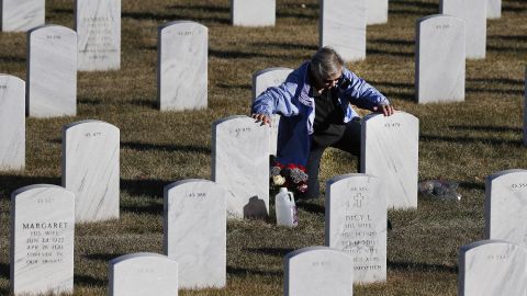 Berna Brown visits the grave of her husband on Veterans Day -- Monday, November 11 -- at Fort Logan National Cemetery in Denver. Robert E. Brown served in World War II, Korea and Vietnam.