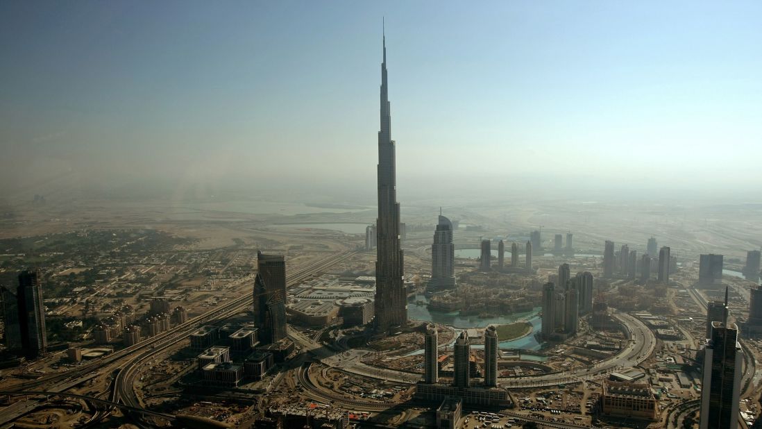 Completed in 2010 in Dubai, Burj Khalifa's architectural height is 2,717 feet (828 meters) and is occupied to a height of 1,918 feet (584.5 meters). A building's architectural height may include spires, but not antennas, flag poles or signage, according to the Council on Tall Buildings criteria.