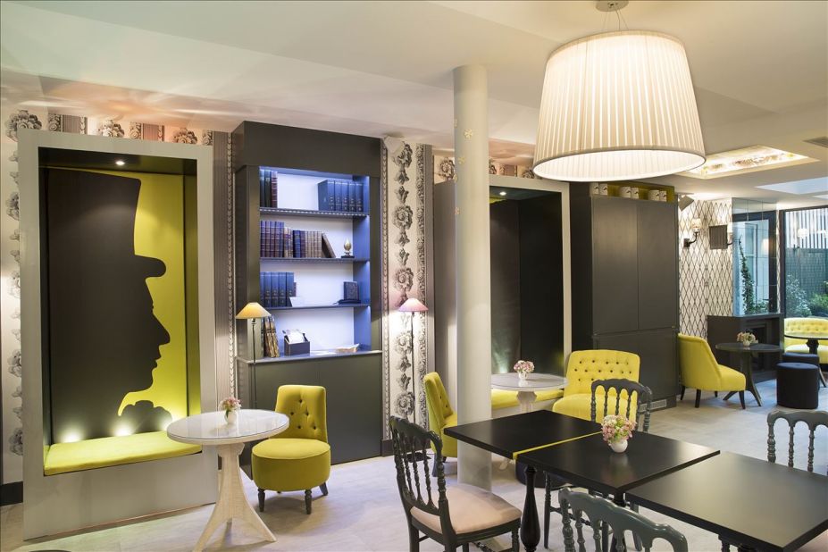 The literary theme of this Parisian hotel was inspired by its location -- a district dotted with the former homes of renowned literary writers such as Victor Hugo, Paul Verlaine and Arthur Rimbaud.