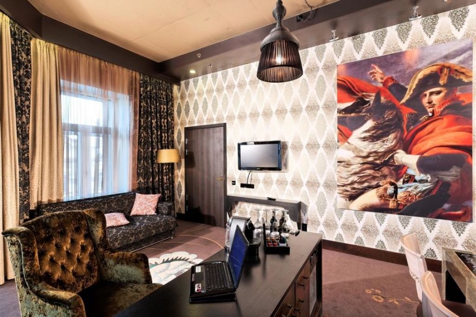 Inspired by Dostoyevsky's "Crime and Punishment," the two suites in the Radisson Sonya Hotel are named Rebirth and Ego and the pattern of the carpets contains the initial passages of the novel in both English and Russian. 