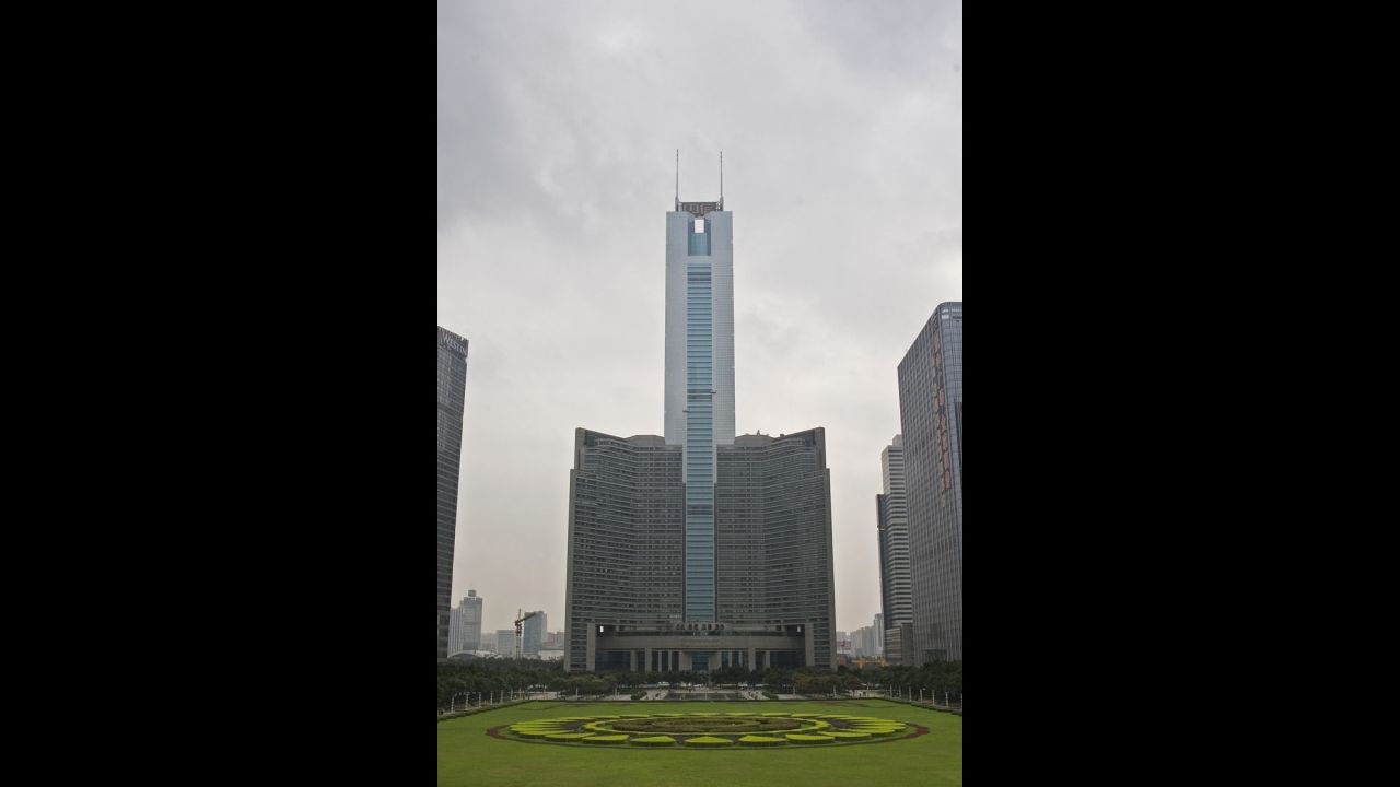 Completed in 1996, this tower in Guangzhou rises to an architectural height of 1,280 feet (390.2 meters) and is occupied to a height of 974 feet (296.9 meters). 