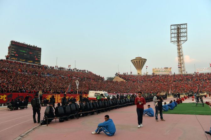 Egypt's security forces were out in number as Cairo hosted a major football match with fans in attendance for one of the few times since 74 fans died in a stadium disaster in February 2012. 