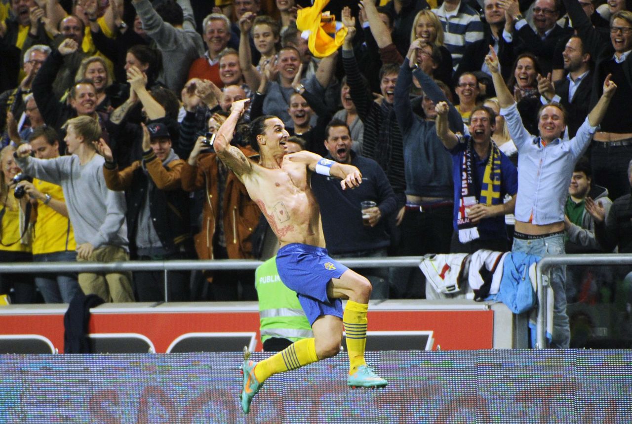 Arguably the finest goal of Ibrahimovic's career arrived in Sweden's 4-2 win over England in 2013. From 30 yards out, he performed a spectacular bicycle kick, which looped over goalkeeper Joe Hart and was subsequently named goal of the year.