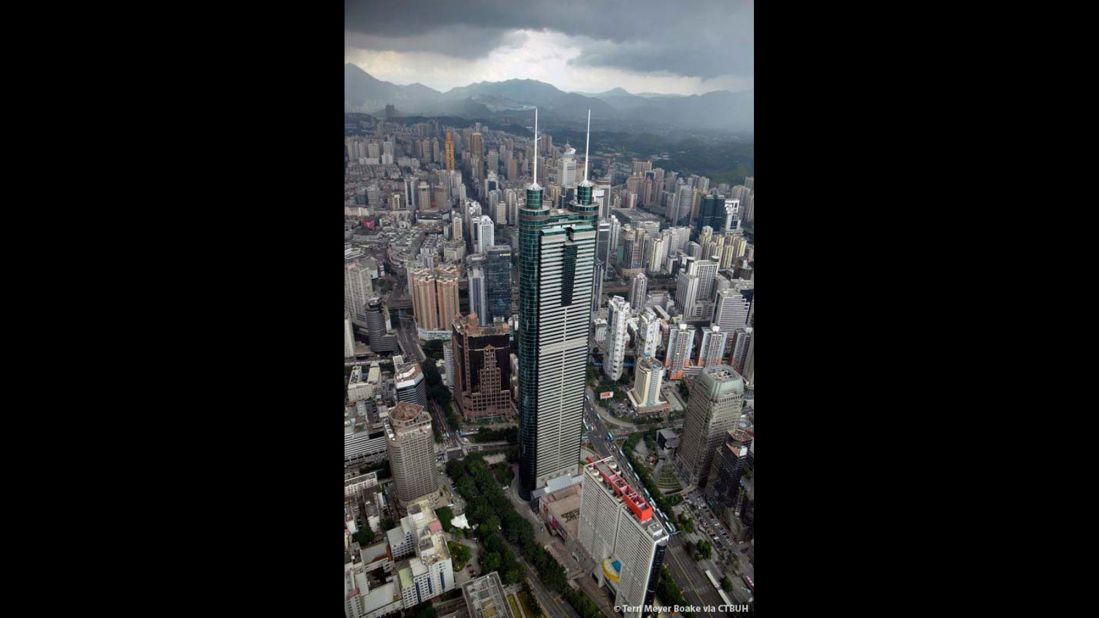 Completed in 1996, this tower in Shenzhen rises to an architectural height of 1,260 feet (384 meters) and is occupied to a height of 978 feet (298 meters). 