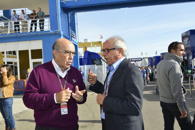 Carmelo Ezpeleta, left, is CEO of Dorna -- the commercial rights holder of MotoGP and, since late 2012, World Superbikes. He is pictured with Vito Ippolito, president of motorcycling's governing body FIM.