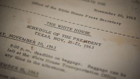 JFK's official schedule, distributed by the White House before his trip to Dallas between November 20-22, 1963.