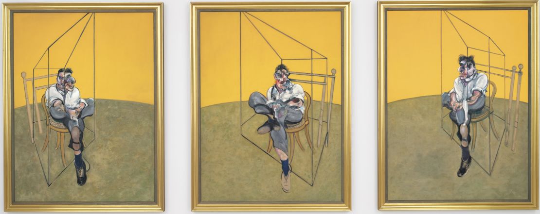 "Three Studies of Lucian Freud" was painted by Francis Bacon in 1969.