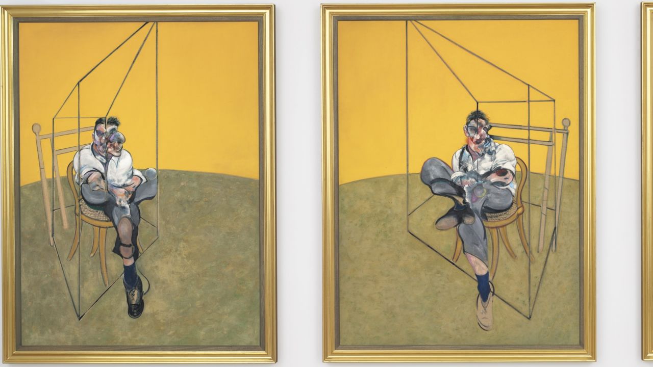 "Three Studies of Lucian Freud" was painted by Francis Bacon in 1969.