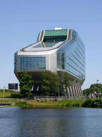 Architect: Meyer en Van Schooten Architecten.<br />ING House is headquarters to the global financial house ING Group.<br />Due to its unusual shape, the building also has the nicknames "shoe" and "dustbuster."