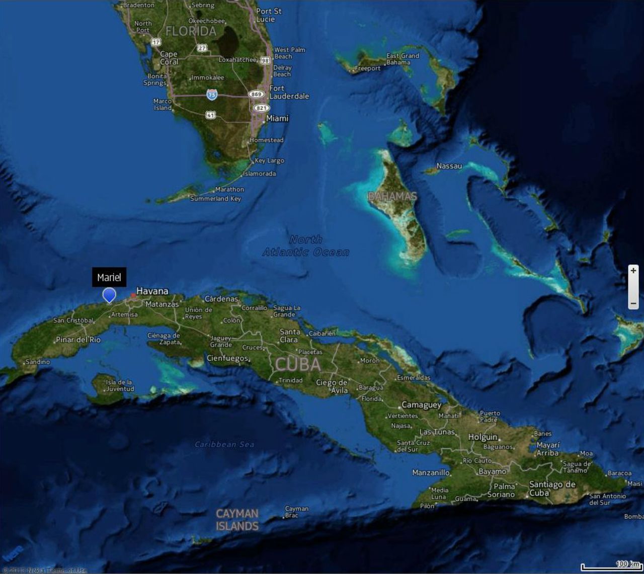 Mariel en el mapa de Cuba.