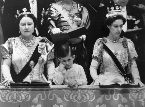 The Queen Mother, left, Charles and Princess Margaret Rose in the royal box at Westminster Abbey watching the coronation ceremony of his mother, now Queen Elizabeth II, in 1953. The prince was just three years old when his grandfather George VI died.