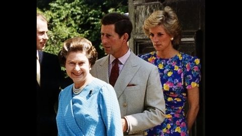 The Queen is followed by her sons, Prince Edward (left) and Prince Charles, with Diana close behind, outside the Clarence House In London in 1989. The estate is the former home of the Queen Mother, Charles' grandmother.