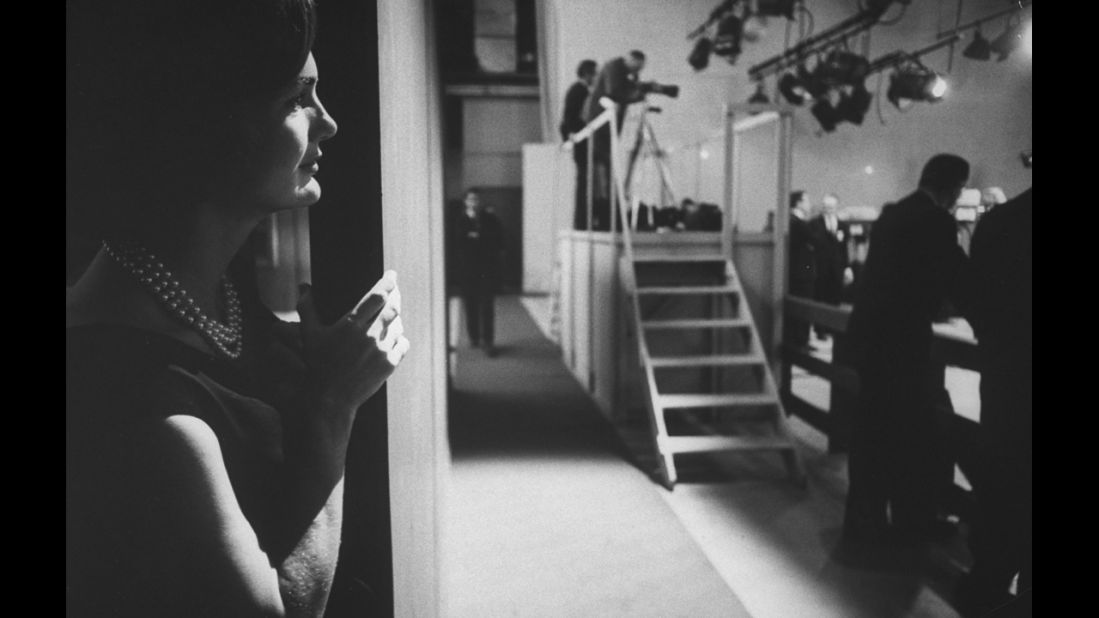 Jackie watches her husband during a presidential debate in September 1960.