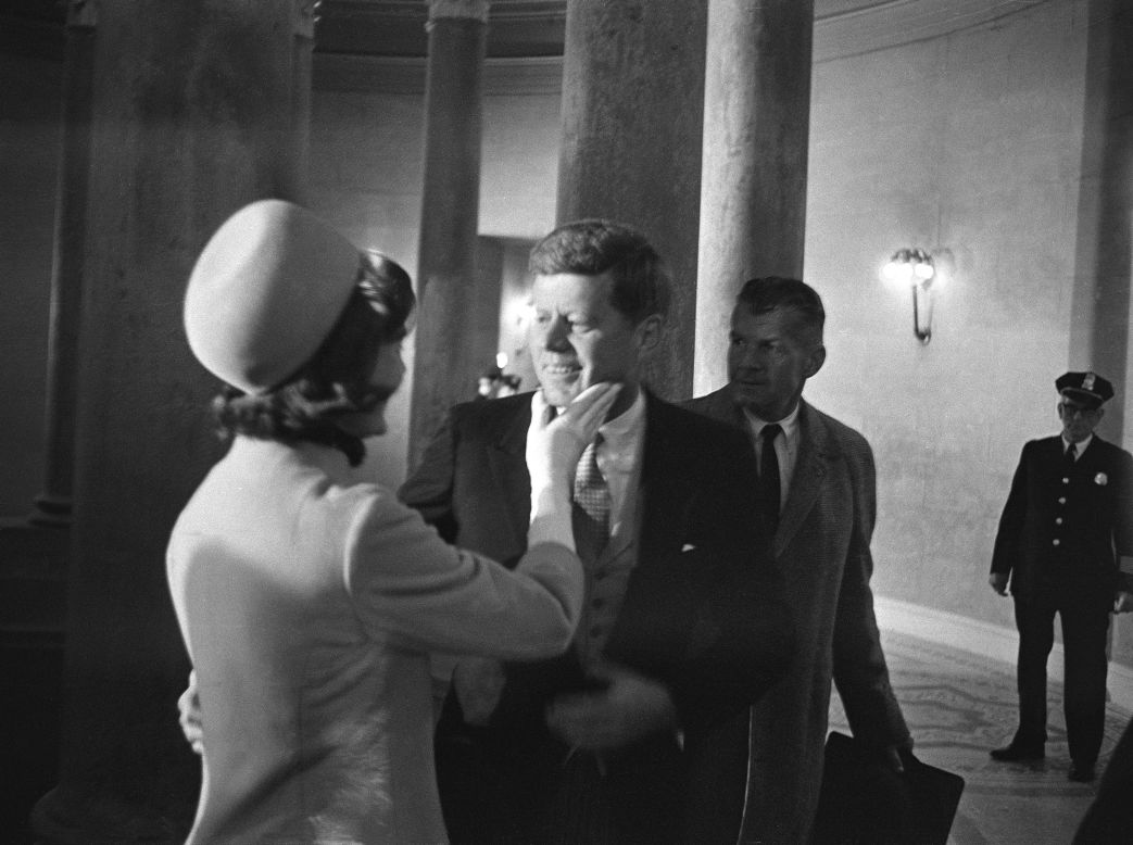 Jackie shares a moment with her husband before he became president, in January 20, 1961, in the rotunda of the Capitol. She became the youngest first lady in nearly 80 years. 