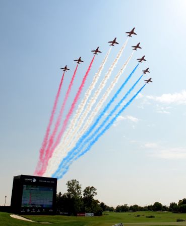 Dubai usually pulls out all the stops for the season-ending World Tour Championship and the Red Arrows staged a fly past before the action got underway at the Jumeirah course.