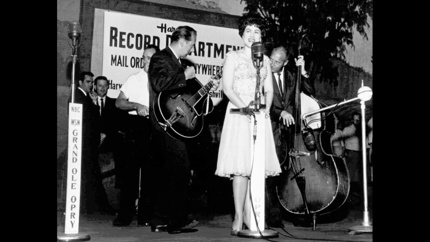 Patsy Cline performs at Nashville's Grand Ole Opry in this undated photo. The country music star and three others were killed on March 5, 1963, in the crash of a Piper Comanche near Camden, Tennessee.