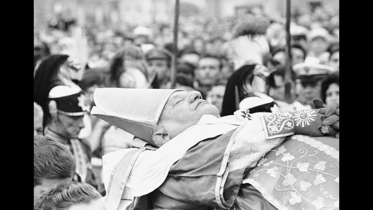 The late Pope John XXIII's body is borne across St. Peter's Square on June 4, 1963, to St. Peter's Basilica from the papal apartment in the Apostolic Palace. He died the day before from a malignant stomach tumor.
