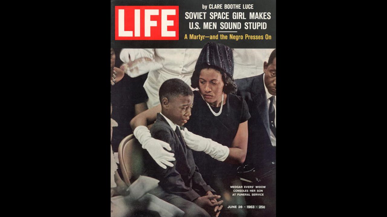 The June 28, 1963, LIFE cover of the child and widow of murdered civil rights activist Medgar Evers at his funeral. Evers was assassinated in his home in Jackson, Mississippi, on June 12, 1963.