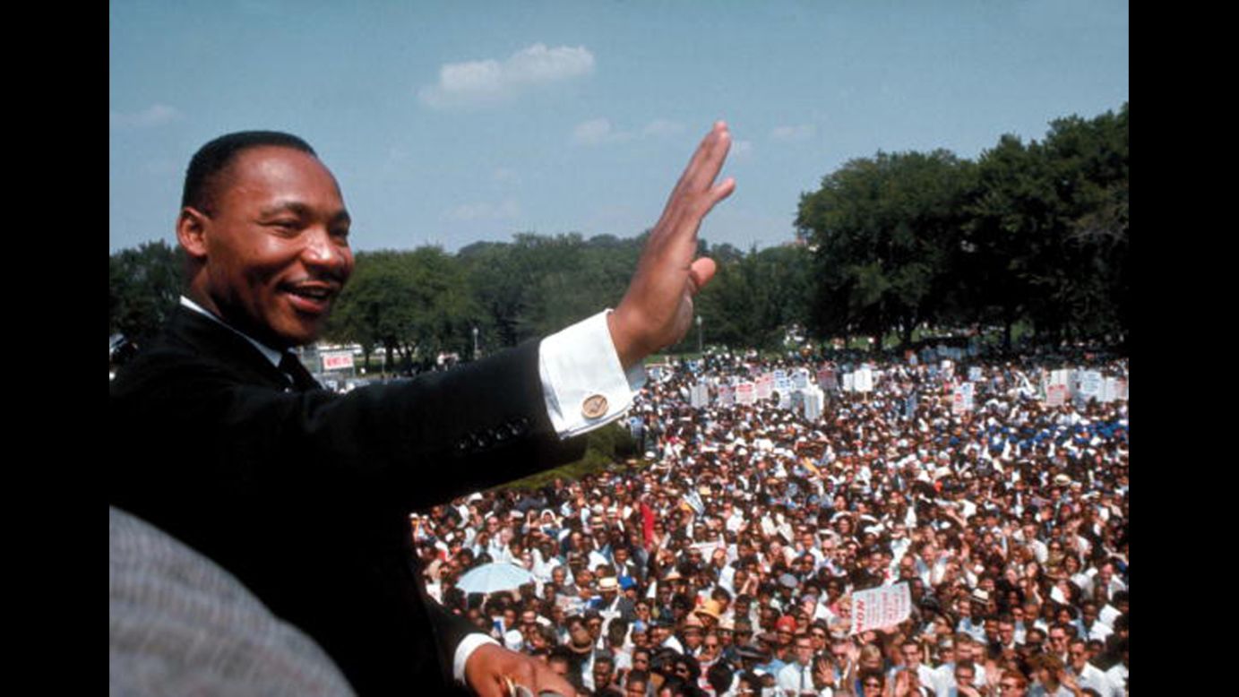 The Rev. Martin Luther King Jr. gives his "I Have a Dream" speech to a crowd  on the National Mall in Washington during the March on Washington for Jobs & Freedom, also known as the Freedom March, on August 28, 1963. 
