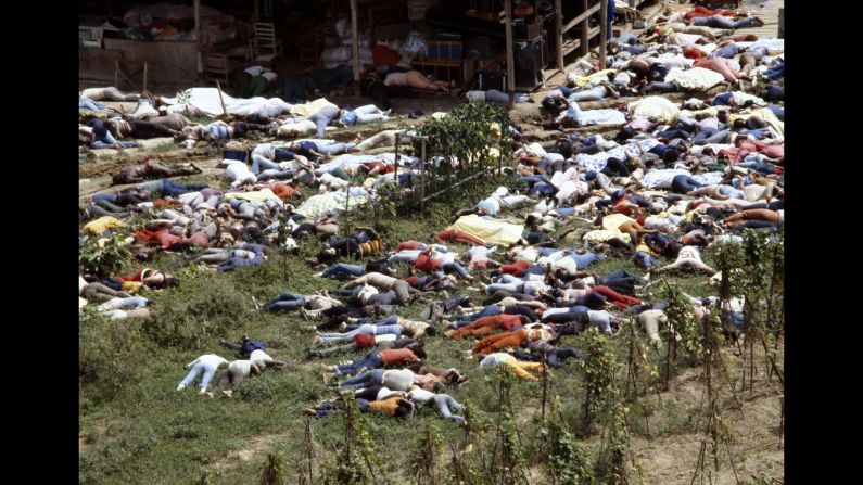 Bodies lie around the compound of the People's Temple in Jonestown, Guyana, on November 18, 1978. More than 900 members of the cult, led by the Rev. Jim Jones, died from cyanide poisoning; it was the largest mass-suicide in modern history. See the story of Jonestown in the "Crimes and Cults" episode of "<a href="https://www.cnn.com/shows/the-seventies">The Seventies</a>," July 9 at 9 p.m ET/PT.