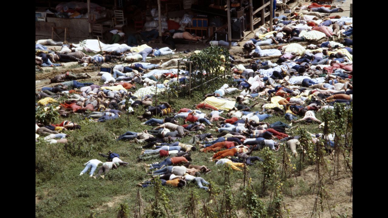 Bodies lie around the compound of the People's Temple in Jonestown, Guyana, on November 18, 1978. More than 900 members of the cult, led by the Rev. Jim Jones, died from cyanide poisoning; it was the largest mass-suicide in modern history. See the story of Jonestown in the "Crimes and Cults" episode of "<a href="https://www.cnn.com/shows/the-seventies">The Seventies</a>," July 9 at 9 p.m ET/PT.