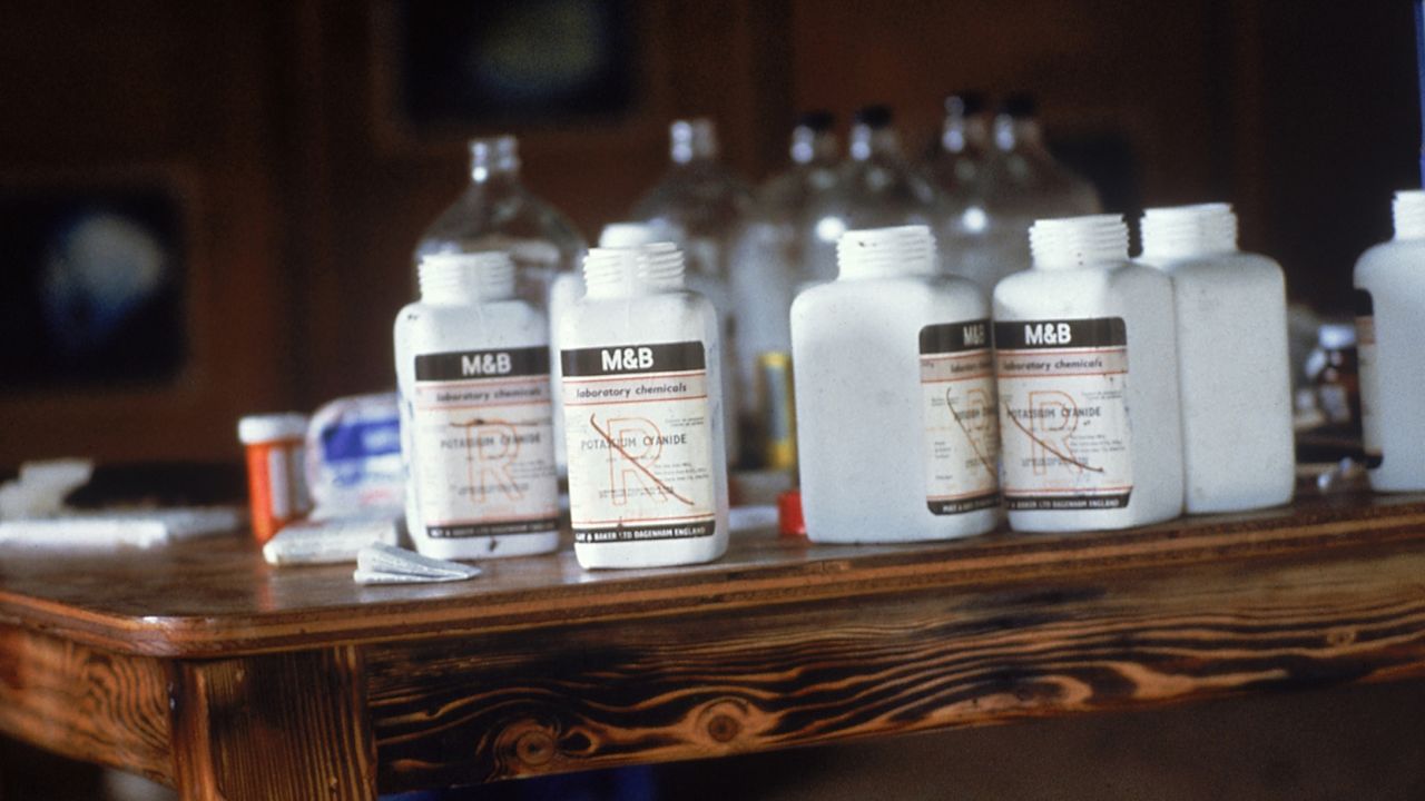 Closeups of bottles of cyanide.