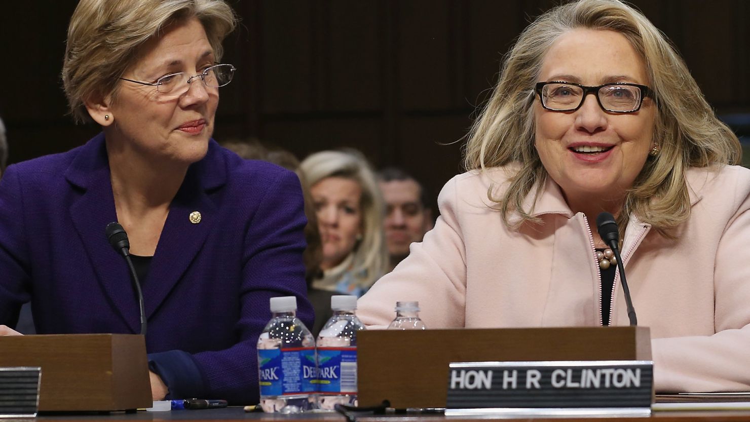 Future primary rivals? Sen. Elizabeth Warren of Massachusetts, left, and former U.S. Secretary of State Hillary Clinton.
