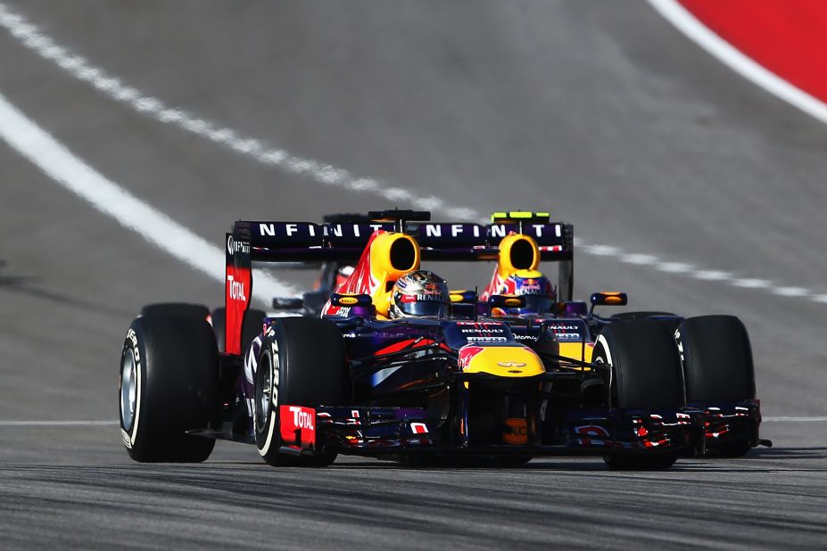 Red Bull teammates Vettel and Mark Webber are wheel to wheel at the start of the United States Grand Prix.