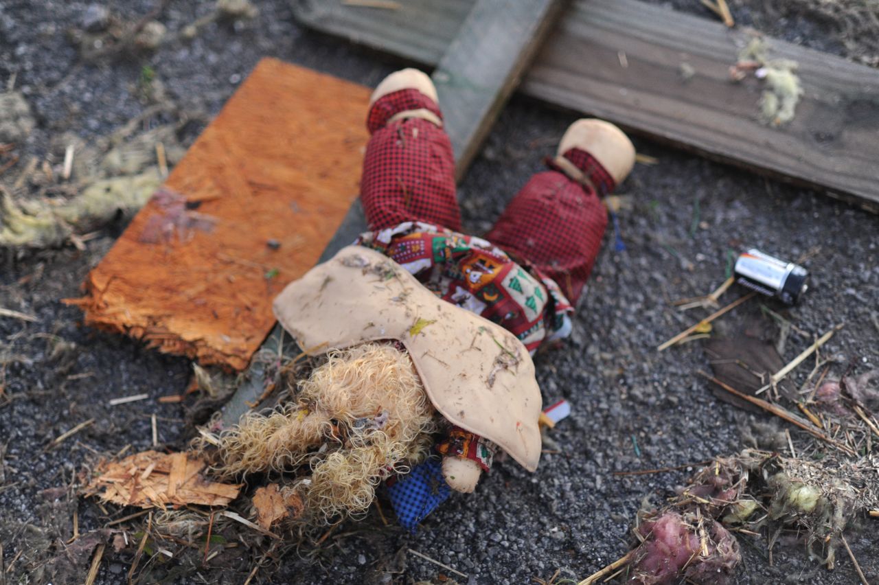 A stuffed animal lies in the road in Brookport, Illinois, on November 17.