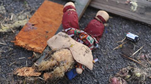 A stuffed animal lies in the road in Brookport, Illinois, on November 17.