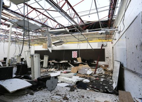 The roof was torn off this classroom at Southwestern Middle School in Lafayette, Indiana, on November 17.