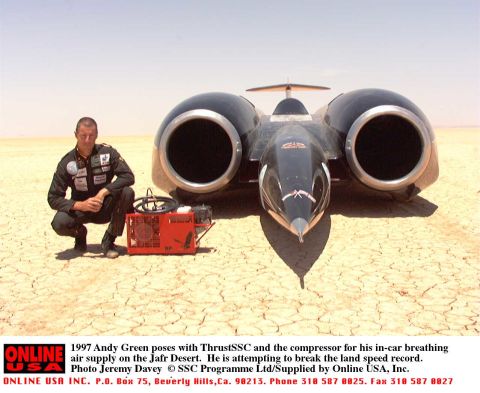 The current world record is held by this car, the Thrust SSC, which obtained it in 1997.