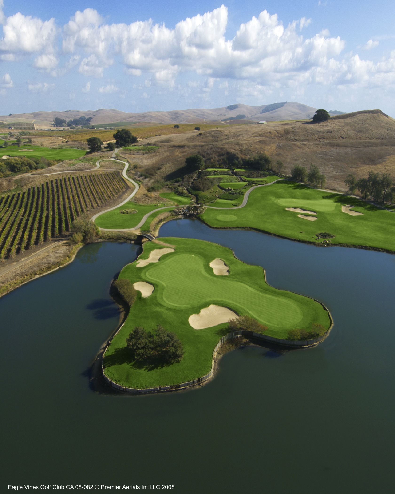 <strong>6th hole at Eagle Vines, Napa Valley, California. </strong>Nestling in the lowlands of the Napa Valley, this majestic 163-yard par three is part of a 7,300-yard course designed by U.S. golf legend Johnny Miller. The club has its own winery, making it one of the best places to drown your golfing sorrows or toast success.  <br />