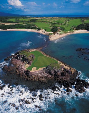 <strong>Hole 3B at the Pacifico Golf Course, Punta Mita, Mexico. </strong>There are island greens and then there is Hole 3B at the Jack Nicklaus-designed course on the Pacific Ocean coast. Dubbed "The Tail in the Whale," the green is situated on a rocky peninsula which is only accessible at low tide. The 199-yard par three is the world's only golf hole with a natural island green, according to course owners, Four Seasons Hotels and Resorts. <br />