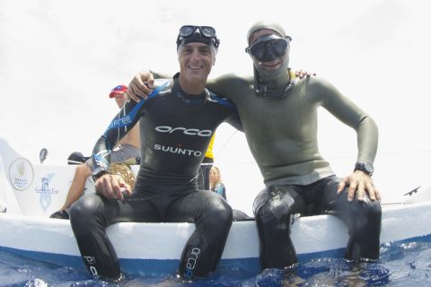 Mevoli competed alongside William Trubridge (left), possibly the most famous freediver in the world. Trubridge is a 15-times world record holder and two-time World Champion. "The joy of being in the water, suspended in silence, at that depth, is incredible," Trubridge told CNN in 2013. "It's almost impossible to think about the past or future. You're able to just live in the now."
