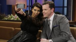 THE TONIGHT SHOW WITH JAY LENO -- (EXCLUSIVE COVERAGE) -- Episode 4434 -- Pictured: (l-r) Kim Kardashian and Willie Geist take a selfie on their iPhone on March 28, 2013 -- (Photo by: Paul Drinkwater/NBC/NBCU Photo Bank)