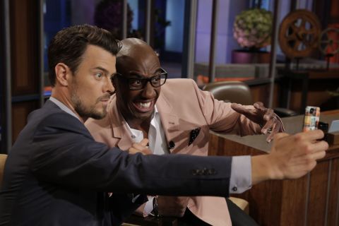 Duhamel and comedian JB Smoove take a selfie during a commercial break on "The Tonight Show with Jay Leno." 