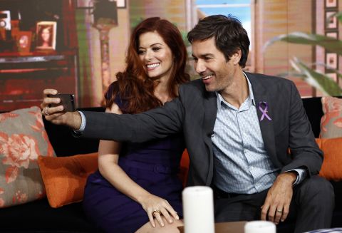 Actors Eric McCormack and Debra Messing take a selfie while appearing on NBC's "Today" show.