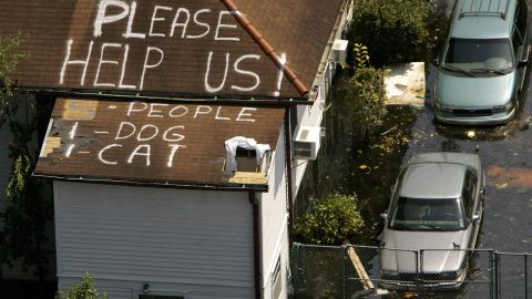A plea for help on a New Orleans rooftop, days after Hurricane Katrina struck the city in 2005.
