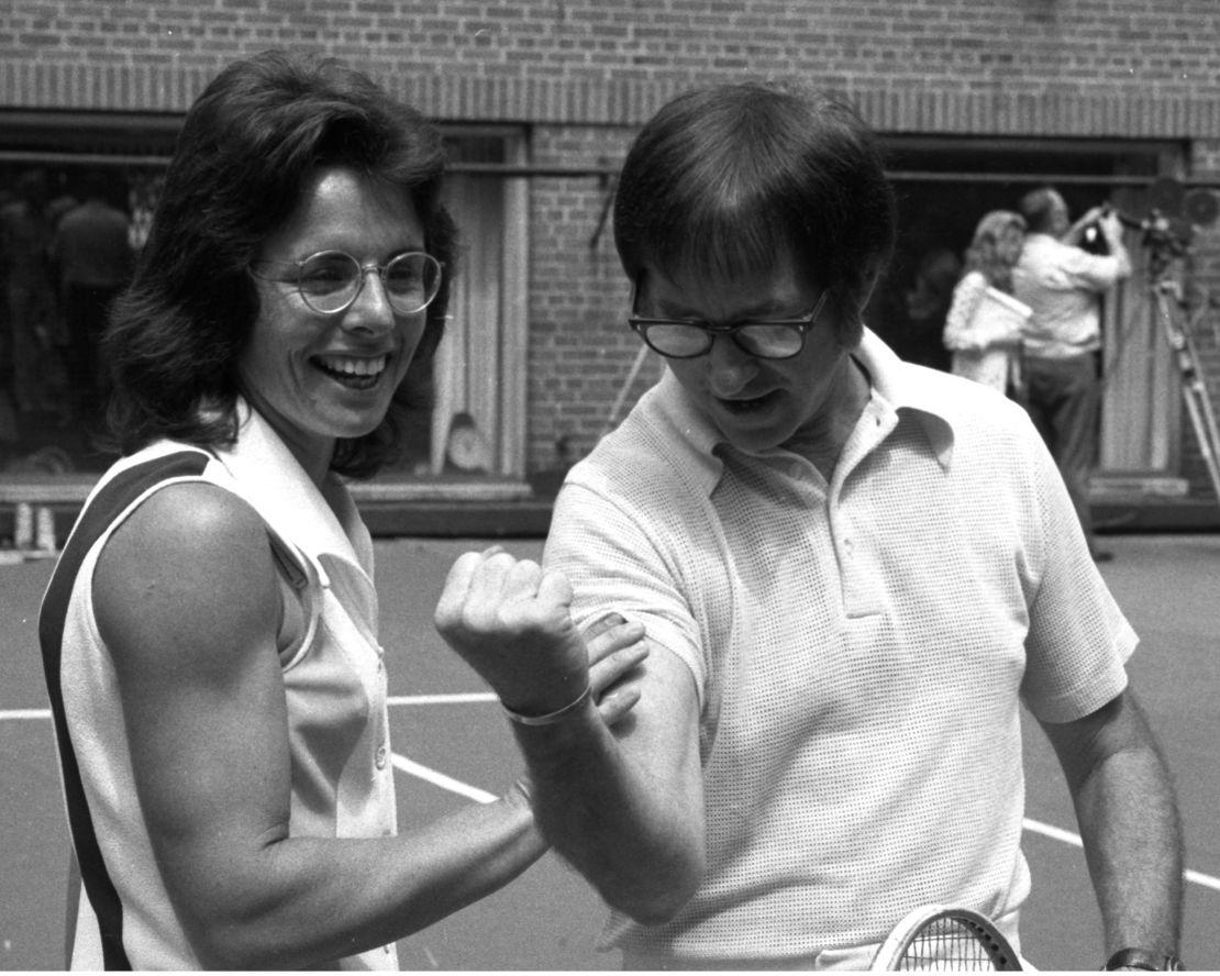 Billie Jean King with Bobby Riggs before the 'Battle of the Sexes' match in 1973.