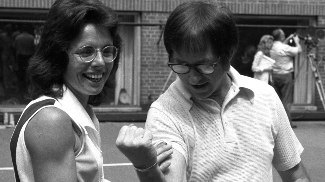 Billie Jean King with Bobby Riggs before the 'Battle of the Sexes' match in 1973.