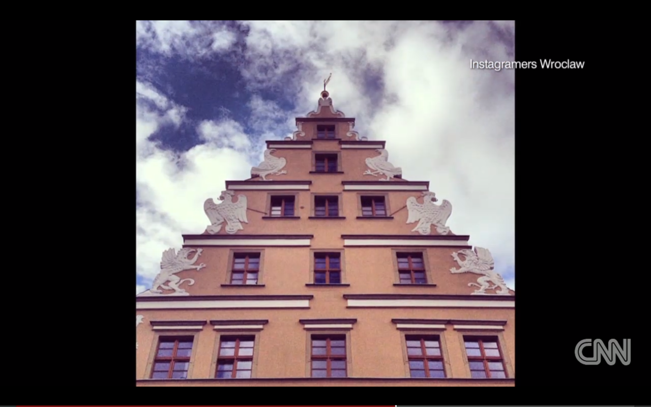 A close-up shot of the Pod Gyfami building in Wroclaw which dates back to the 14th century.