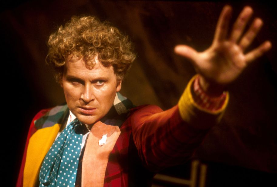 The no-nonsense Sixth Doctor, Colin Baker, took over in 1984. Despite his outlandish, colorful costume, he was one of the least approachable-seeming Doctors.
