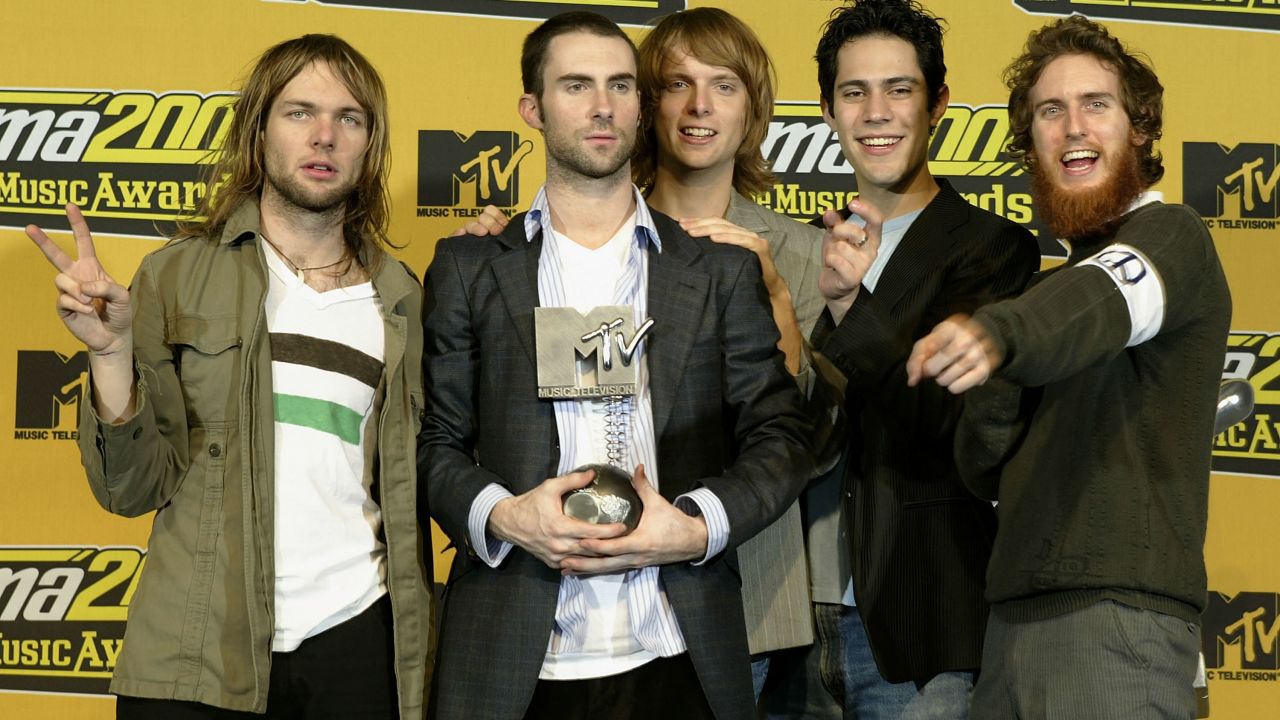 Maroon 5 poses with their award for "Best New Act" after the 2004 MTV Europe Music Awards in Rome.