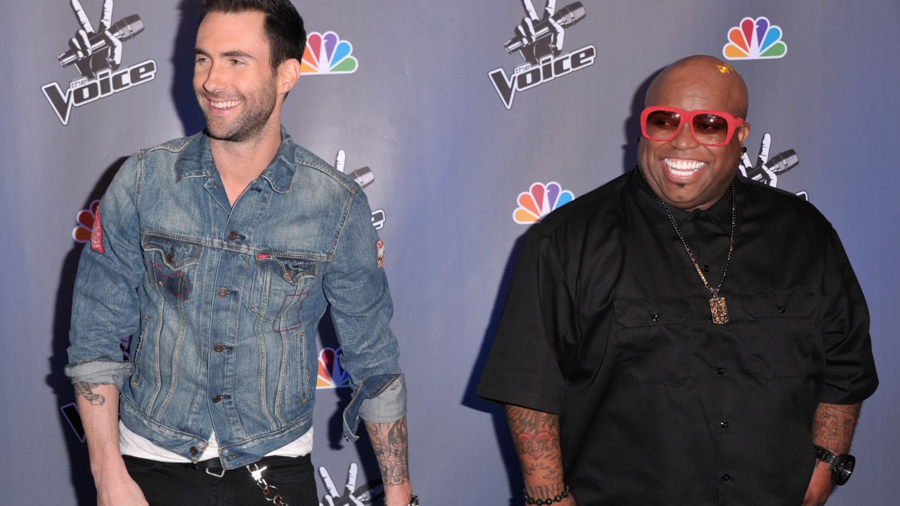 Levine and singer Cee Lo Green arrive at a press conference for "The Voice" in Los Angeles in 2011.