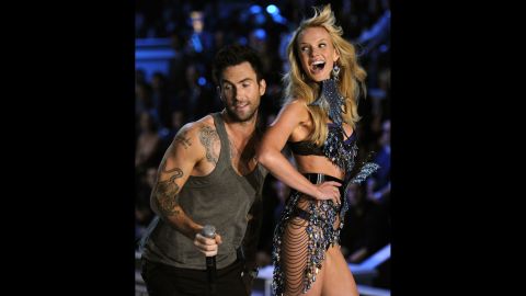 Levine performs with model Anne Vyalitsina during the 2011 Victoria's Secret fashion show in New York City.
