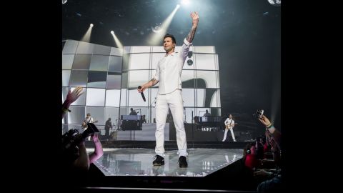 Levine and Maroon 5 perform at the Staples Center in Los Angeles on March 15.