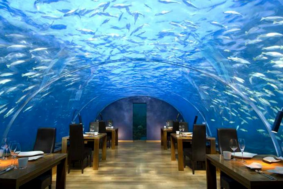 Extravagant spending, like this underwater restaurant in the Maldives, is easily justified when you're traveling. It's a one-time deal -- might as well make the most of it.