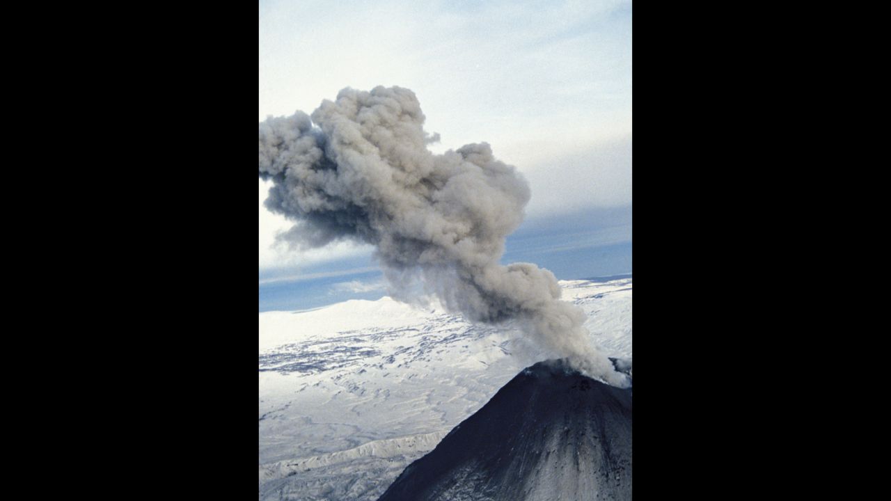 The Karymsky volcano erupts in Kamchatka, Russia, in January 2013.